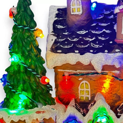 LED Gingerbread House with Rotating Characters Battery Operated 30cm