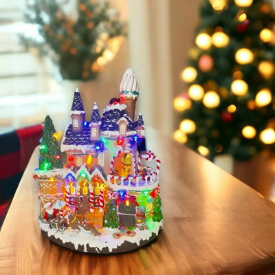 LED Gingerbread House with Rotating Characters Battery Operated 30cm