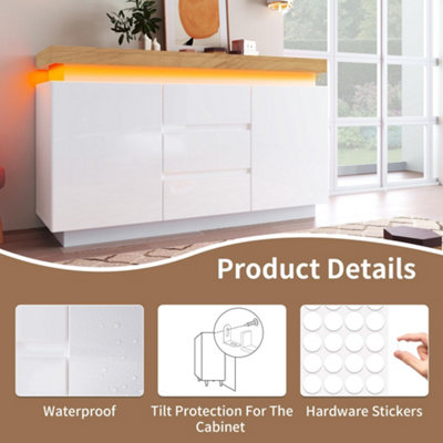 LED High-gloss Chest of Drawers, RGB Sideboards, 73 x 39 x 115cm