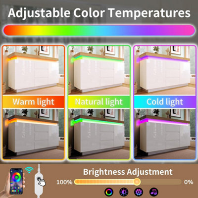 LED High-gloss Chest of Drawers, RGB Sideboards, 73 x 39 x 115cm