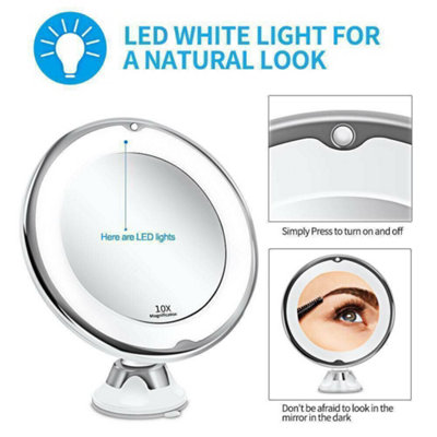 LED Illuminated 10X Magnifying Cosmetic & Shaving Mirror with Suction Mount