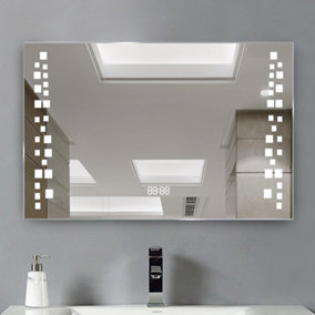 LED Illuminated Anti Fog Sensor Bathroom Mirror with Shaver Socket and Digital Clock