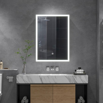 LED Illuminated Anti Fog Touch Sensor Mirror Cabinet with Shaver Socket 500 x 700 mm