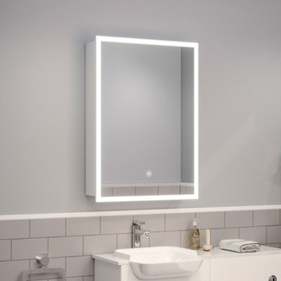 LED Illuminated Anti Fog Touch Sensor Mirror Cabinet with Shaver Socket 500 x 700 mm