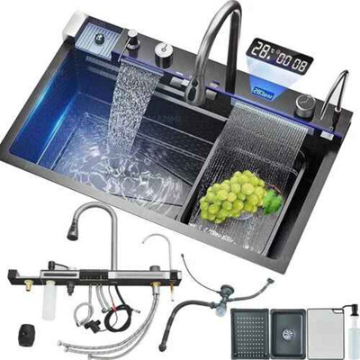 LED kitchen sink set, Stainless steel, single bowl, mixer tap, waste kit