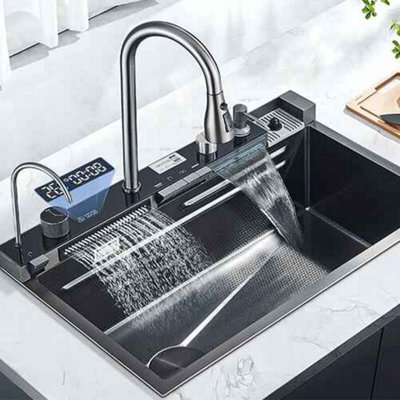 LED kitchen sink set, Stainless steel, single bowl, mixer tap, waste kit