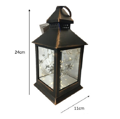 LED Lantern With String Lights Flakes Rustic Copper Lantern Warm White ...