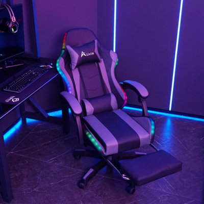 LED Leather Grey Gaming Chair RGB Lights | DIY at B&Q