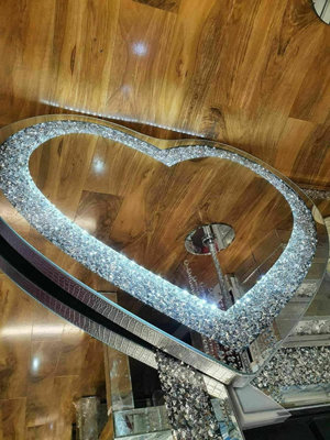 Led Light Heart Shape Sparkly Crushed Crystal Diamante Wall Mirror