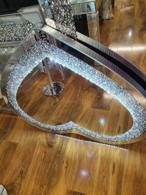 Led Light Heart Shape Sparkly Crushed Crystal Diamante Wall Mirror