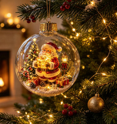 LED Light Up Christmas Globe Ornament, Clear Hanging Ball Bauble with ...
