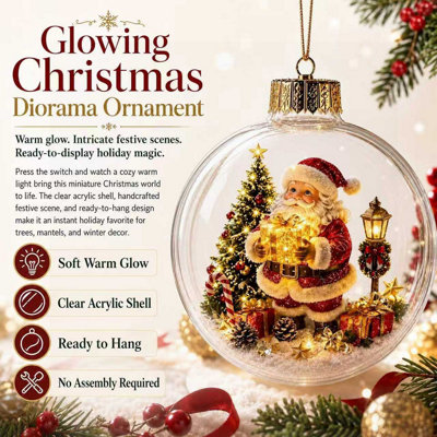 LED Light Up Christmas Globe Ornament, Clear Hanging Ball Bauble with ...