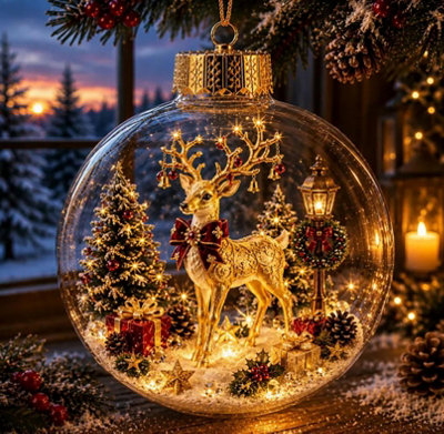 LED Light Up Christmas Globe Ornament, Clear Hanging Ball Bauble with ...