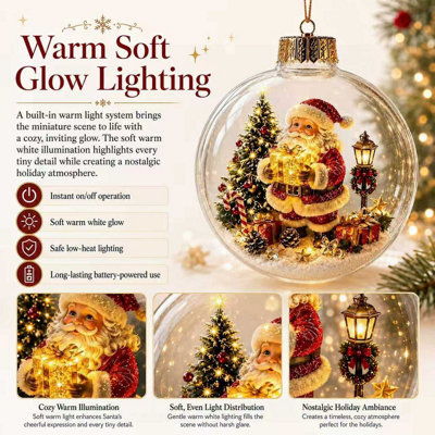 LED Light Up Christmas Globe Ornament, Clear Hanging Ball Bauble with ...