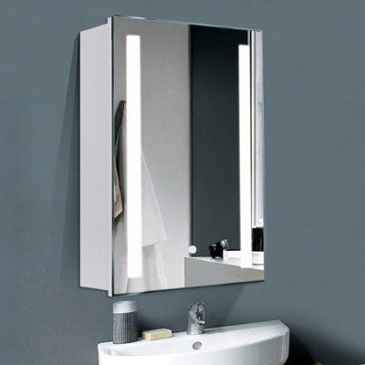 LED Lighted Bathroom Mirror Cabinets Wall Mounted Single Door Storage ...
