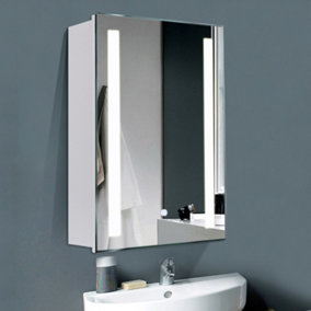 LED Lighted Bathroom Mirror Cabinets Wall Mounted Single Door Storage Cupboard Touch Switch H 700 mm x W 500 mm
