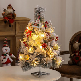 LED Lighted Mini DIY Christmas Tree Tabletop Small Xmas Tree with Christmas Ball Red Star