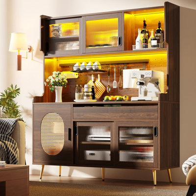 LED Lit Sideboard with Fluted Glass Doors 145cm Country Style 5-Door ...