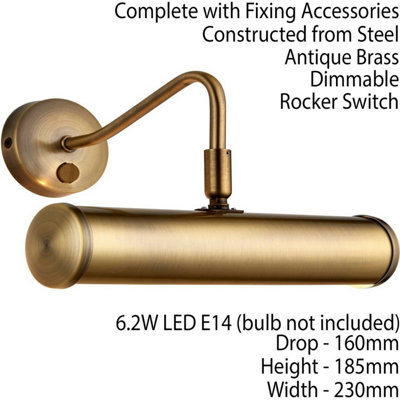 LED Picture Wall Light Antique Brass Dimmable 6.2W Warm White Down Lighting Bar