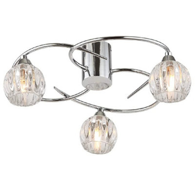 LED Polished Chrome & Clear Structured Glass Shades 3 Lamp Swirl Arms ...