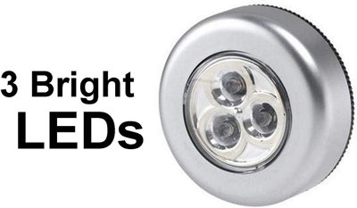 LED Push Lights with 3 Cool White LEDs, Battery Powered, Stick On Night Light