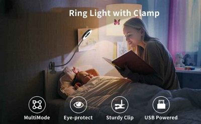 LED Reading Light with Clamp 3 Colors 10 Brightness Levels Flexible ...