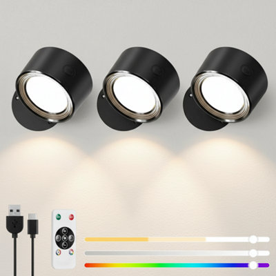 LED Reading Lights with Remote 3 Pack Rechargeable Wall Mounted ...