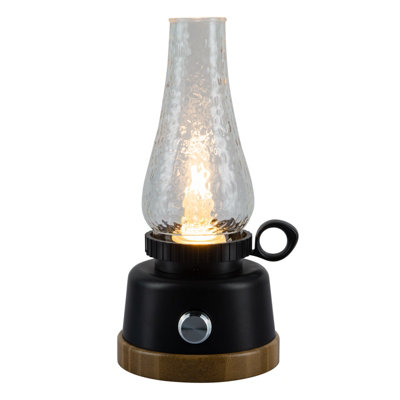 LED Rechargeable Table Lantern, Black Base with Clear Glass Shade ...