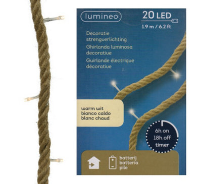 LED Rope String Light Decoration 20 Warm White LED 1.9M Indoor Battery