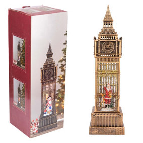 LED Santa Scene Big Ben Tower Snow Globe Battery USB Operated Light Up Musical Water Spinner Xmas Tabletop Decoration Novelty