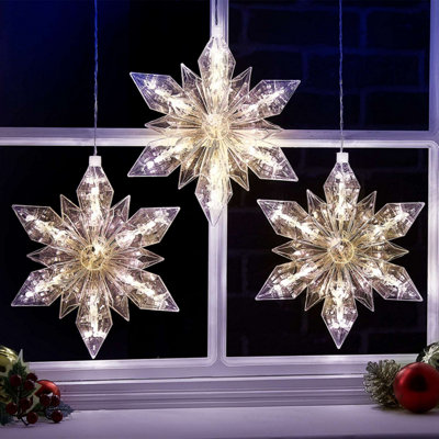 LED Snowflake Hanging Light 25 Warm White LEDs, Battery Operated ...