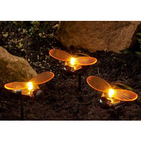 LED Solar Powered Bee Stake Lights Plastic Fairy Garden ornaments