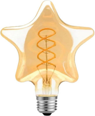 LED Star Shape 4W E27 Screw LED Filament Amber Glass Warm White 2700K Decorative Bulb Pack of 1