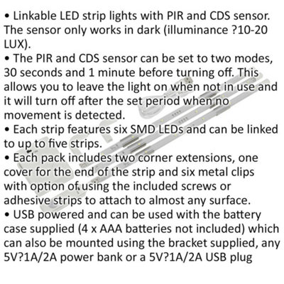 LED Strip Lighting Pack - PIR & CDS Sensor Detector - USB or Battery powered