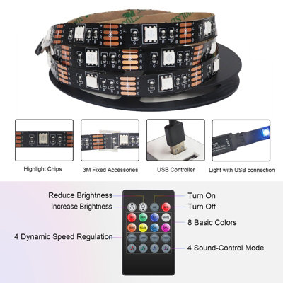 LED Strips Light with Remote Control,power by USB,3M