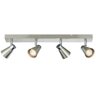 LED Tilting Ceiling Bar Spotlight Satin Nickel 4x Quad Bulb Dimmable Downlight