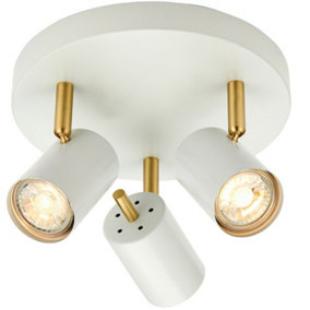 LED Tilting Ceiling Spotlight White & Brass Triple Warm White Kitchen Down Light