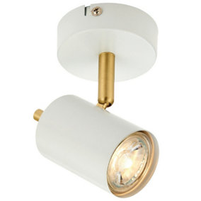 LED Tilting Ceiling Spotlight White & Brass Warm White Single Shade Down Light