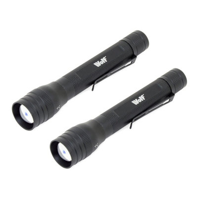 LED Torch Wolf 1w 120 Lumens Zoom Spotlight CREE Rechargeable Light Heavy Duty Aluminium - Pack of 2