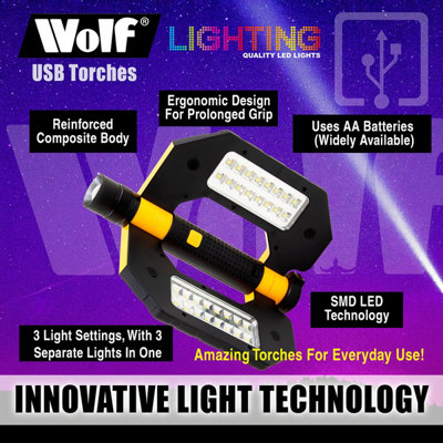 LED Torch & Worklight Wolf Night Owl Light SMD Replacable Batteries