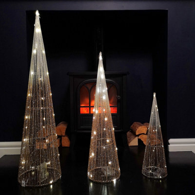 LED Tree Cone Obelisk Trio with 90 LEDs in Gold - 3