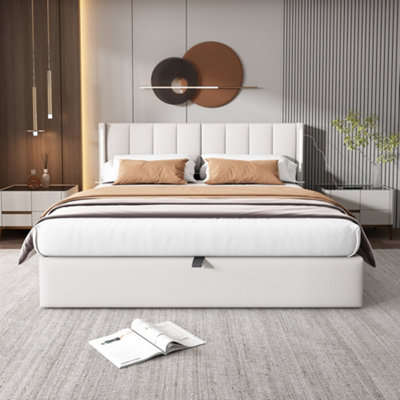 LED Upholstered Bed Double Bed 4ft6 135x190 cm Hydraulic USB Port LED ...