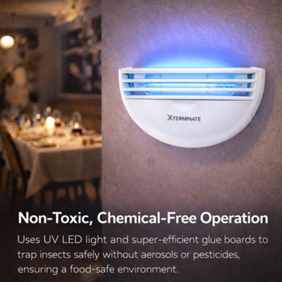 LED Wall Mounted Sticky Fly Trap Killer Glue Board Unit Electric 7W ...