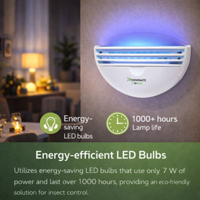 LED Wall Mounted Sticky Fly Trap Killer Glue Board Unit Electric 7W ...