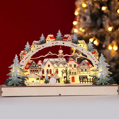 LED Wooden Festive Scenes, Battery Operated Warm White LED, Natural ...