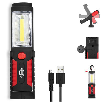 LED Work Light COB LED Lamp Torch USB Rechargeable Magnetic Clip ...