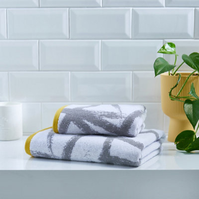 Leda Luxury 100% Cotton Grey Geo Jacquard Design Towel Price Comparisons | Compare The Build