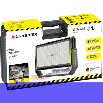 Ledlenser AF12R Rechargeable 8000lm LED Cordless Area Work Light Floodlight, IP67, Tripod Mounting, Up To 12.5H Battery, USB-C