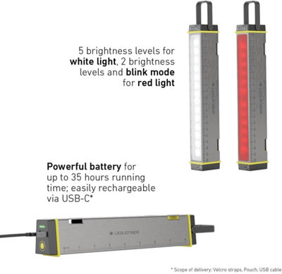 Ledlenser AF2R Rechargeable 1000lm LED Cordless Area Work Light Floodlight, IP54, With Magnetic Base, Up To 35H Battery, USB-C