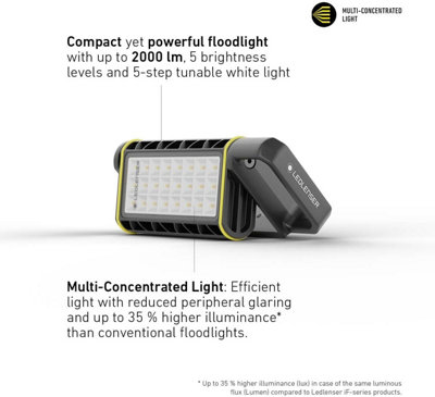Ledlenser AF4R Rechargeable 2000lm LED Cordless Area Work Light Floodlight, IP67, Tripod Mounting, Up To 20H Battery, USB-C
